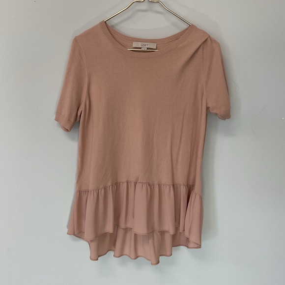 LOFT Tops - Loft Cotton blend blouse Blush pink medium Sheer ruffle on bottom feminine